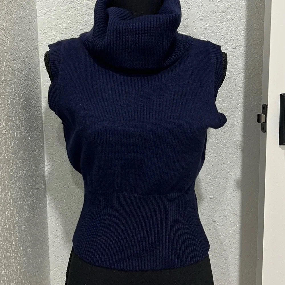 Zara Navy Sleeveless Turtleneck Sweater L - Picture 1 of 2